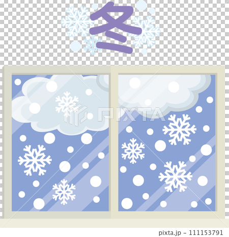 窓のイラスト_冬_文字入り 窓のイラスト_冬_文字入り 111153791