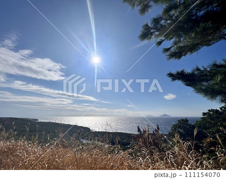 伊豆大島、島一周道路から見た伊豆七島 111154070