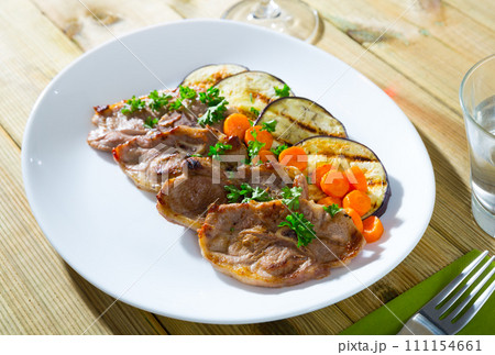 Roasted lamb meat with grilled eggplant Roasted lamb meat with grilled eggplant 111154661