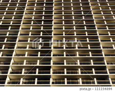 Balconies and Windows of Building looking upwards 111154894