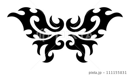 Neo Tribal Tattoo Wings. Y2K Tattoo Butterfly. Vector Black Emo Gothic Illustration in Cyber Sigilism 2000s Style 111155831
