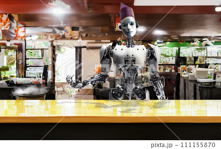 ロボットの飲食店店員　ロボットの料理人　ロボットのコック　ロボット　飲食　働くロボット 111155870