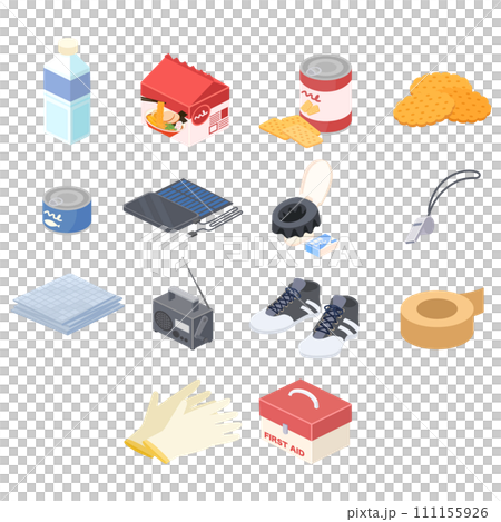 防災用品等距插圖集 防災用品等距插圖集 111155926
