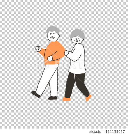 一緒にウォーキングする高齢夫婦 一緒にウォーキングする高齢夫婦 111155957