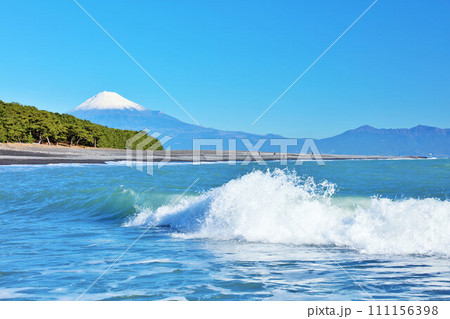 静岡県 青空の三保の松原と富士山 静岡県 青空の三保の松原と富士山 111156398