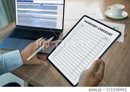 inventory list checks on on the tablet online checklist and checking stock inventory list checks on on the tablet online checklist and checking stock 111156481