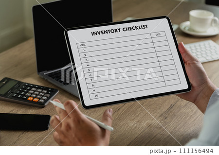 inventory list checks on on the tablet online checklist and checking stock inventory list checks on on the tablet online checklist and checking stock 111156494