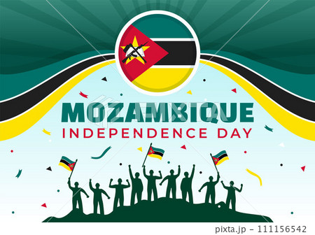 Mozambique Independence Day Vector Illustration on 25 June with Waving Flag and Ribbon in National Holiday Celebration Flat Cartoon Background 111156542