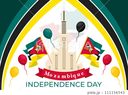 Mozambique Independence Day Vector Illustration on 25 June with Waving Flag and Ribbon in National Holiday Celebration Flat Cartoon Background 111156543