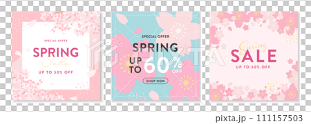 Sale banner background set with cherry blossom design (vector illustration) 111157503