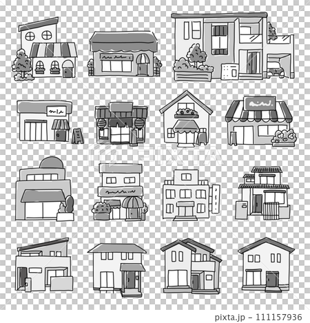 Townscape set of shops and houses 111157936