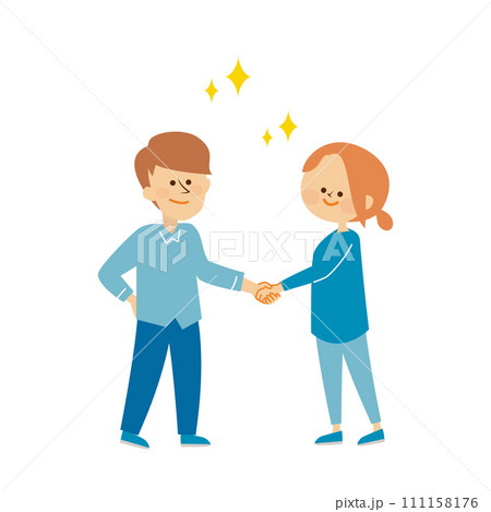笑顔の夫婦　カップル　握手のイラスト素材 111158176