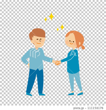 笑顔の夫婦　カップル　握手のイラスト素材 111158176