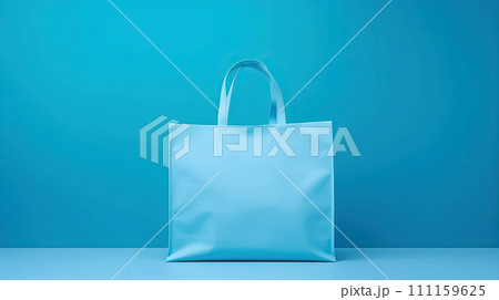 Blue shopping bag on background. Generative AI 111159625