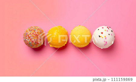 Set of four various ice cream scoop. Generative AI 111159869