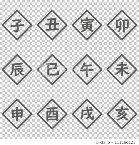 黒色の干支のひし形アイコンセット 黒色の干支のひし形アイコンセット 111160125