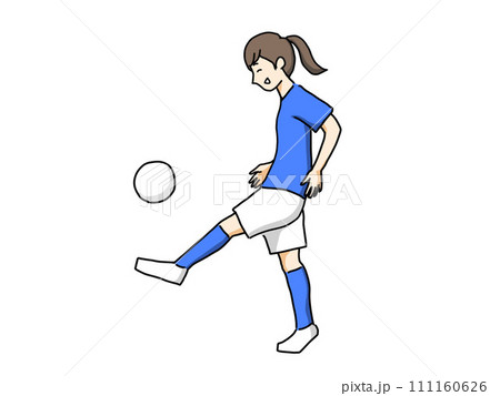サッカーをする若い女性のイラスト サッカーをする若い女性のイラスト 111160626