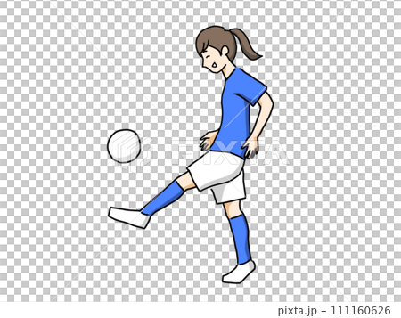 サッカーをする若い女性のイラスト サッカーをする若い女性のイラスト 111160626
