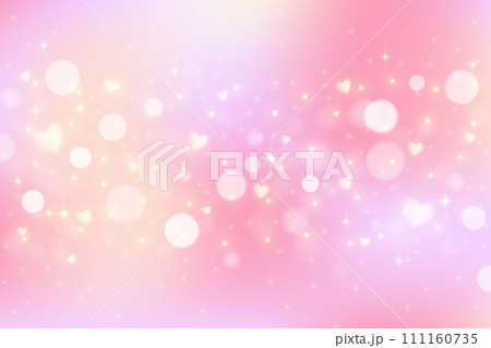 Pink lovely background with hearts and glitter. Pastel vector gradient for Valentine Day. Romantic blurred sky. 111160735