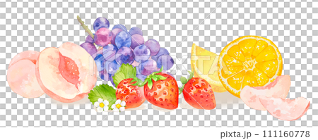 水彩で描いたカラフルなフルーツの盛り合わせイラスト 111160778