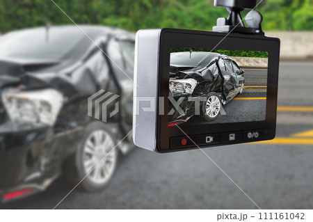 Car CCTV camera video recorder with car crash accident on the road 111161042