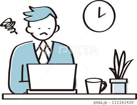 仕事中がうまくいかない会社員のイラスト素材 仕事中がうまくいかない会社員のイラスト素材 111161420