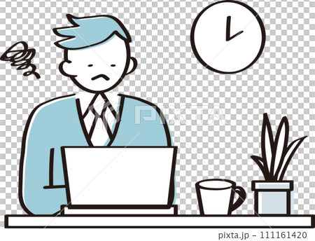 仕事中がうまくいかない会社員のイラスト素材 仕事中がうまくいかない会社員のイラスト素材 111161420