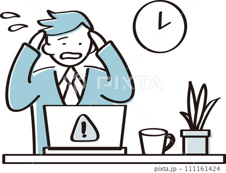 仕事中にパソコンのトラブルで焦る会社員のイラスト素材 仕事中にパソコンのトラブルで焦る会社員のイラスト素材 111161424