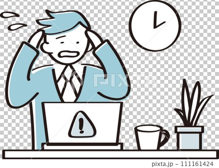 仕事中にパソコンのトラブルで焦る会社員のイラスト素材 仕事中にパソコンのトラブルで焦る会社員のイラスト素材 111161424