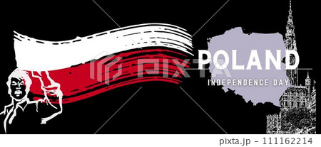 Poland national day banner for independence day anniversary. Flag of poland and modern geometric retro abstract design 111162214