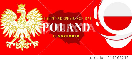 Poland national day banner for independence day anniversary. Flag of poland and modern geometric retro abstract design 111162215