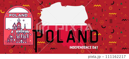 Poland national day banner for independence day anniversary. Flag of poland and modern geometric retro abstract design Poland national day banner for independence day anniversary. Flag of poland and modern geometric retro abstract design 111162217