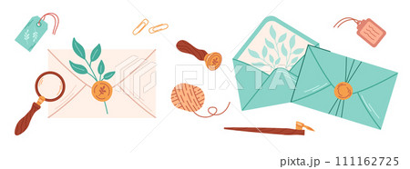 Craft paper envelopes sealed or opened. The envelopes are sealed with wax. Handmade, hobby. Postal stationery. 111162725