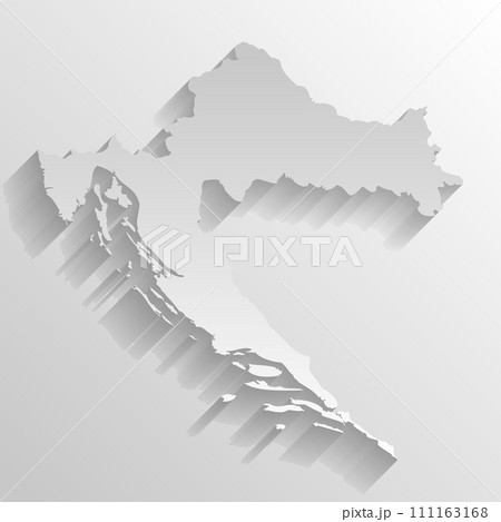 Croatia country silhouette. High detailed map. White country silhouette with dropped long shadow on beige background. 111163168