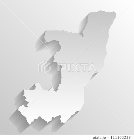 Republic of the Congo country silhouette. High detailed map. White country silhouette with dropped long shadow on beige background. 111163238