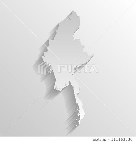 Myanmar country silhouette. High detailed map. White country silhouette with dropped long shadow on beige background. 111163330