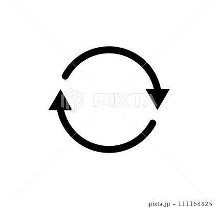 Two circle arrow icon. Round reload, restart, recycle and repeat symbol. Two arrow in loop. Round reload sign, repeat icon. Vector illustration isolated on white background 111163825