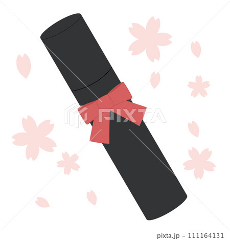 桜の花びら舞う卒業証書の筒のイラスト 111164131