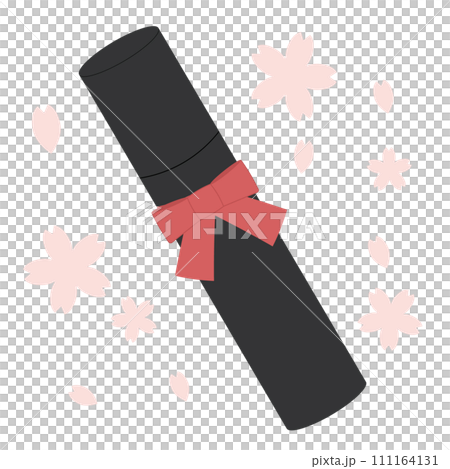 Illustration of a diploma tube with fluttering cherry blossom petals 111164131