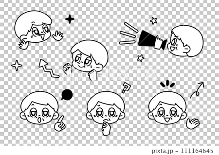 Face and hands pose expression set black and white Face and hands pose expression set black and white 111164645