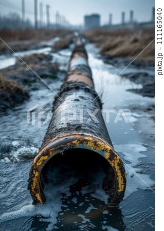 Wastewater pollution, industrial pipe, sewage, dirty water leakage into the river Wastewater pollution, industrial pipe, sewage, dirty water leakage into the river 111165040