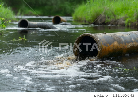 Wastewater pollution, industrial pipe, sewage, dirty water leakage into the river Wastewater pollution, industrial pipe, sewage, dirty water leakage into the river 111165043