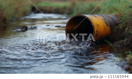 Wastewater pollution, industrial pipe, sewage, dirty water leakage into the river Wastewater pollution, industrial pipe, sewage, dirty water leakage into the river 111165044
