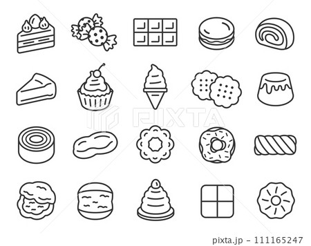 スイーツのアイコン（線画）のイラストセット 111165247