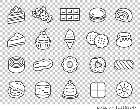 スイーツのアイコン（線画）のイラストセット 111165247