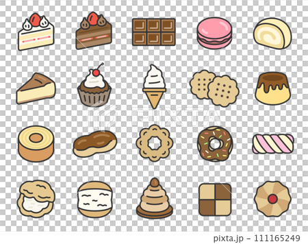 Illustration set of sweets icons (line drawing color) 111165249