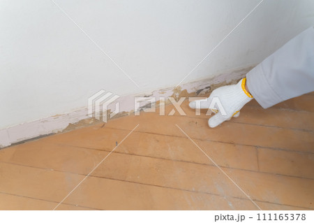 リフォーム工事　解体前の巾木をチェック 111165378