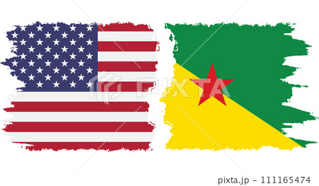 French Guiana and USA grunge flags connection vector 111165474