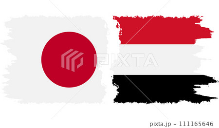 Yemen and Japan grunge flags connection vector 111165646