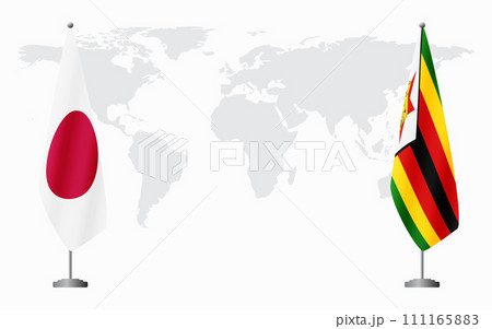 Japan and Zimbabwe flags for official meeting 111165883